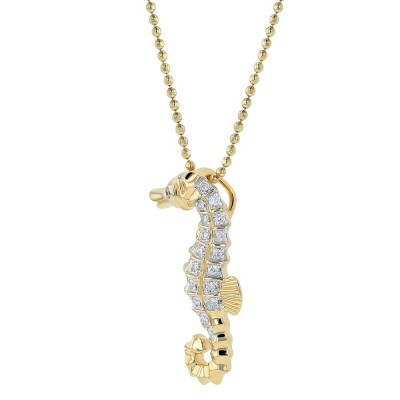 14K Yellow Gold 0.10 carat Diamonds Seahorse Pendant