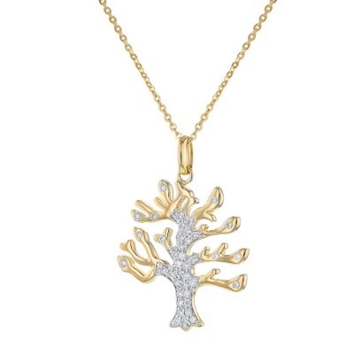 14K Yellow Gold 0.25 carat Diamonds TREE OF LIFE Necklace