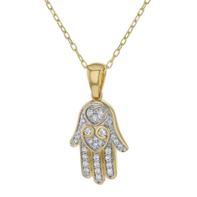 14K Yellow Gold 0.25 carat Diamonds HAMSA HAND Necklace