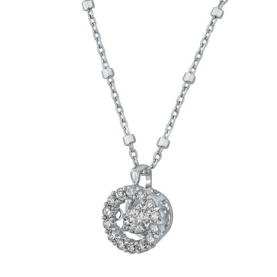 14K White Gold 0.40 carat Dancing Diamond Round Shape Halo Necklace
