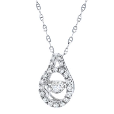 14K White Gold 0.38 carat Dancing Diamond Pear Shape Halo Necklace