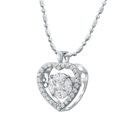 14K White Gold 0.45 carat Fusion Dancing Diamonds Heart Shape Halo Necklace