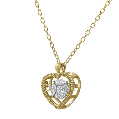 14K Yellow Gold 0.31 carat Fusion Dancing Diamonds Heart Shape Necklace