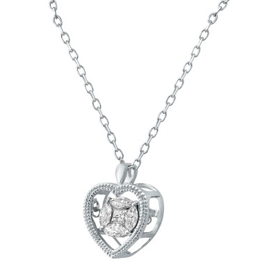 14K White Gold 0.31 carat Fusion Dancing Diamonds Heart Shape Necklace