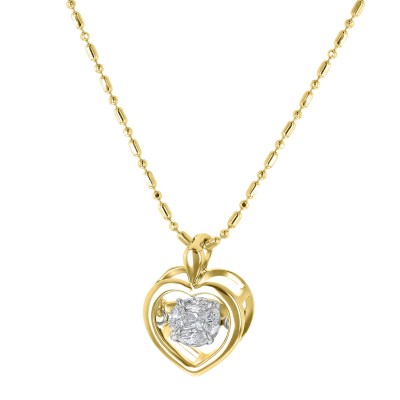 14K Yellow Gold 0.22 carat Fusion Pulsating Diamonds Heart Shape Necklace