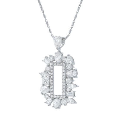14K White Gold 2.0 carats Fancy Cut Diamonds Rectangle Shape Frame Necklace