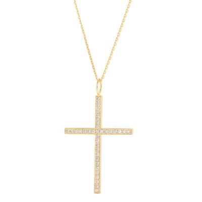 14K Yellow Gold 0.17 carat Diamonds Dainty Cross Pendant
