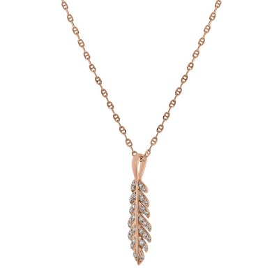 14K Rose Gold 0.12 carat Diamonds Dainty Feather Necklace