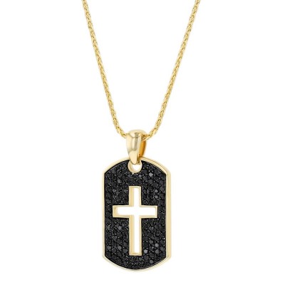 14K Yellow Gold 1.10 carats Black Diamonds Dog Tag Cross Pendant