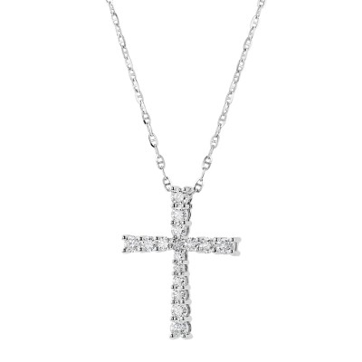 14K White Gold 0.50 carat Graduated Diamonds Cross Pendant