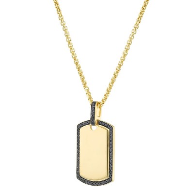 14K Yellow Gold 0.33 carat Black Diamonds Dog Tag Pendant