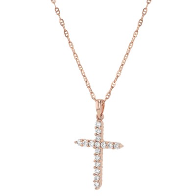 14K Rose Gold 0.23 carat Diamonds Dainty Cross Pendant