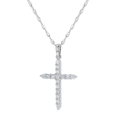 14K White Gold 0.23 carat Diamonds Dainty Cross Pendant