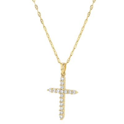 14K Yellow Gold 0.23 carat Diamonds Dainty Cross Pendant
