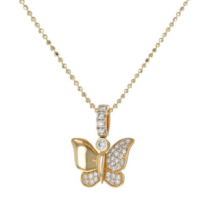 14K Yellow Gold 0.27 carat Diamonds Butterfly Pendant