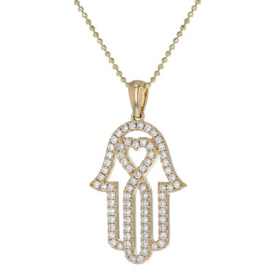 14K Yellow Gold 0.50 carat Diamonds HAMSA HAND Necklace