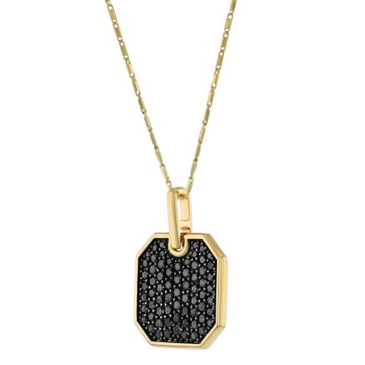 14K Yellow Gold 1.25 carats Black Diamonds Octagon Shape Dog Tag Pendant