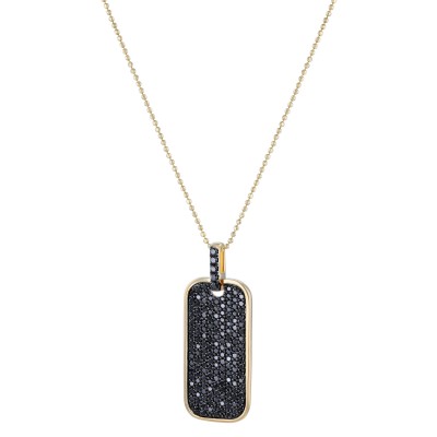 14K Yellow Gold 1.10 carat Black Diamonds Dog Tag Pendant