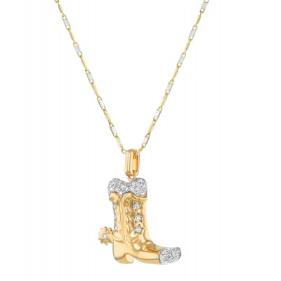 14K Yellow Gold 0.30 carat Diamonds Cowboy Boot Pendant