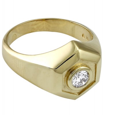 14K Yellow Gold 0.50 carat White Diamond Hexagon Ring