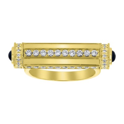 14K Yellow Gold 0.75 carat White Round Diamonds MEZUZA Ring