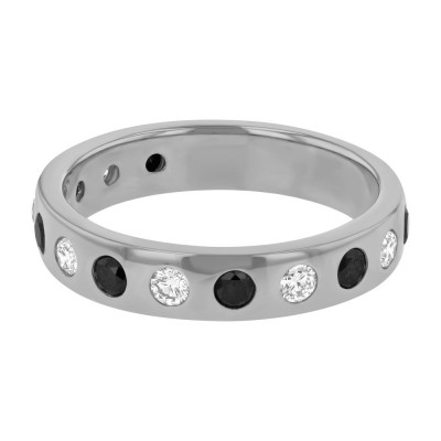 14K White Gold 0.70 carat Black and White Diamonds Band Ring