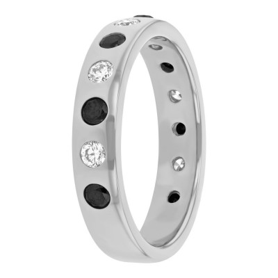 14K White Gold 0.70 carat Black and White Diamonds Band Ring