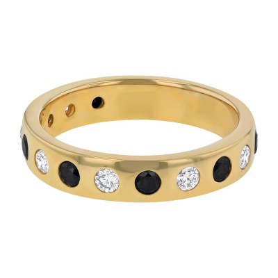 14K Yellow Gold 0.70 carat Black and White Diamonds Band Ring