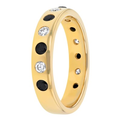 14K Yellow Gold 0.70 carat Black and White Diamonds Band Ring