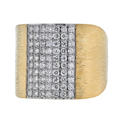 14K Yellow Gold 1.00 carat White Round Diamonds Wide Band Ring