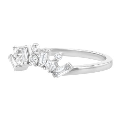 14K White Gold 0.36 carat Baguette and Round Diamonds Crown Ring