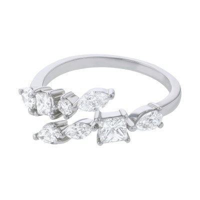 14K White Gold 1.25 carat Princess, Pear, Marquise and Round Diamonds Bypass Ring