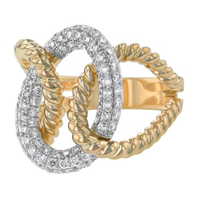 14K Yellow Gold 0.95 carat Diamonds Oval Entwined Wide Ring