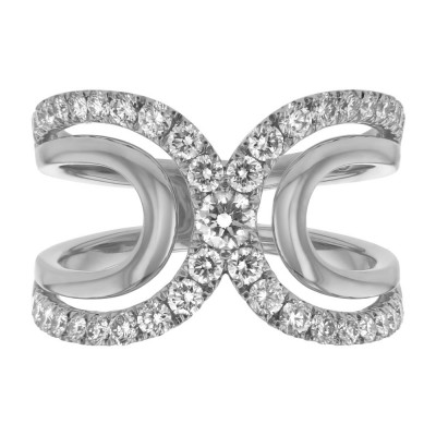 14K White Gold 1.0 carat Round Diamonds Wide Curved Ring