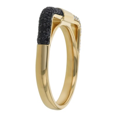 14K Yellow Gold 0.50 carat Black and White Diamonds Tube Band Ring