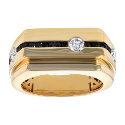 14K Yellow Gold 1.25 carats Black and White Round Diamonds Ring