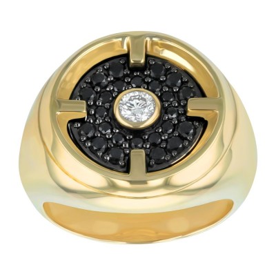 14K Yellow Gold 1.0 carat Black and White Round Diamonds Round Ring