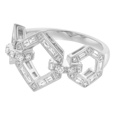 14K White Gold 0.65 carats Baguette and Round Diamonds Geometric Fashion Ring