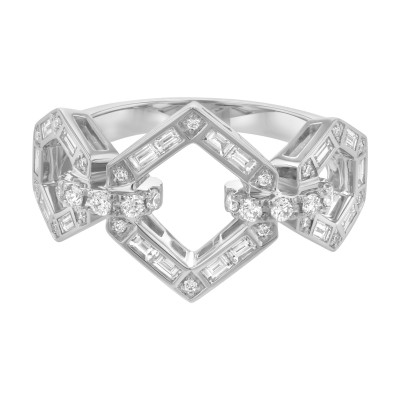 14K White Gold 0.65 carats Baguette and Round Diamonds Geometric Fashion Ring