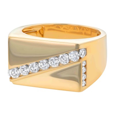 14K Yellow Gold 0.95 carat White Round Diamonds Wide Men Ring