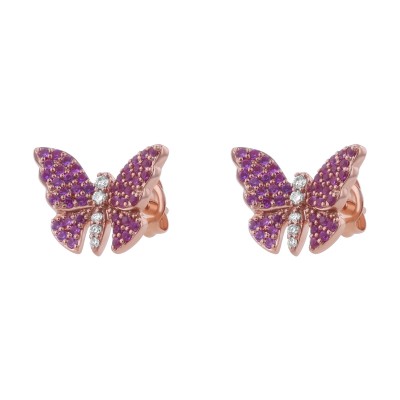 14K Rose Gold 0.60 carats Diamonds and Pink Sapphires Butterfly Stud Earrings