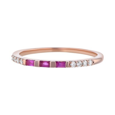 14K Rose Gold Pink Sapphires and Diamonds Band Ring