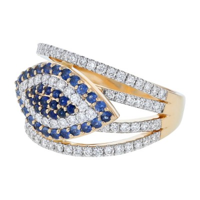 14K White Gold 1.60 carat Blue Sapphire and White Diamonds EVIL EYE Ring