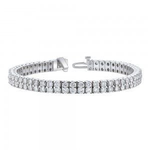 14K White Gold 6.5 carats Two Row Diamonds Tennis Bracelet