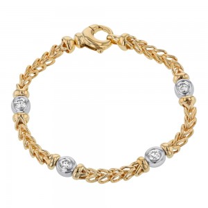 14K Yellow Gold 1.5 carats Diamonds Wheat Chain Links Bracelet