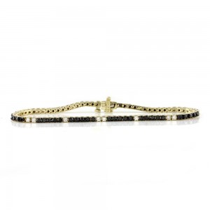 14K Yellow Gold 2.0 carats Black and White Diamonds Tennis Bracelet
