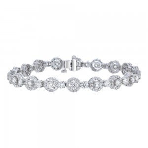14K White Gold 6.8 carats Diamonds Floral Clusters Bracelet