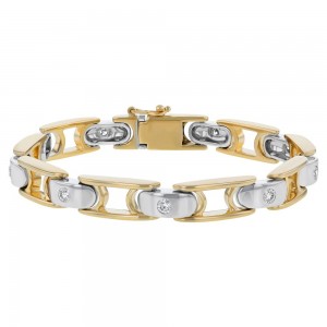 14K Two Tone Gold 1.0 carat Diamonds Heavy Men Bracelet