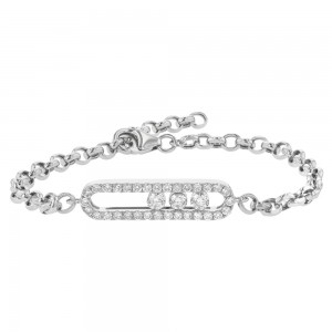 14K White Gold 1.10 carats Sliding Diamonds Adjustable Bracelet