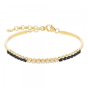 14K Yellow Gold 0.75 carat Black and White Diamonds Adjustable Bracelet